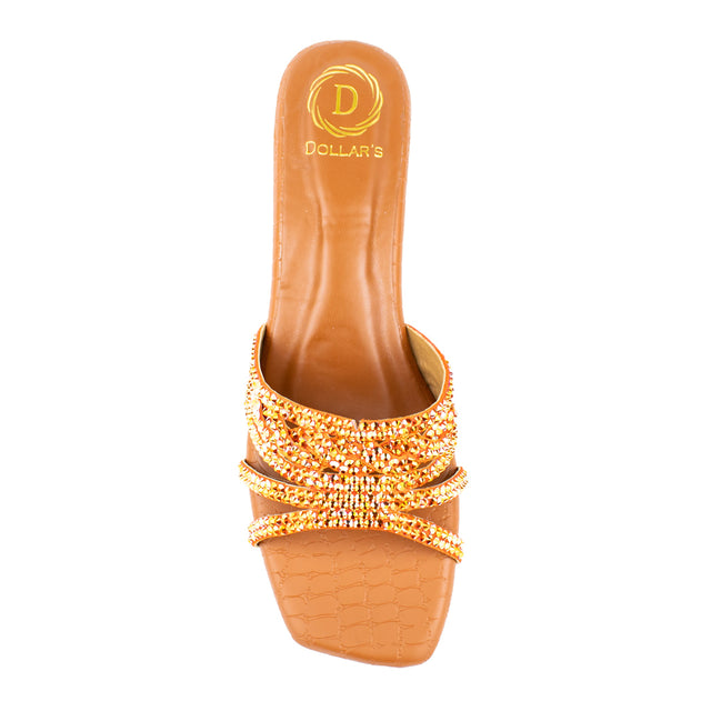 Salwa Vibrant Glitter Orange Block Heel Sandals