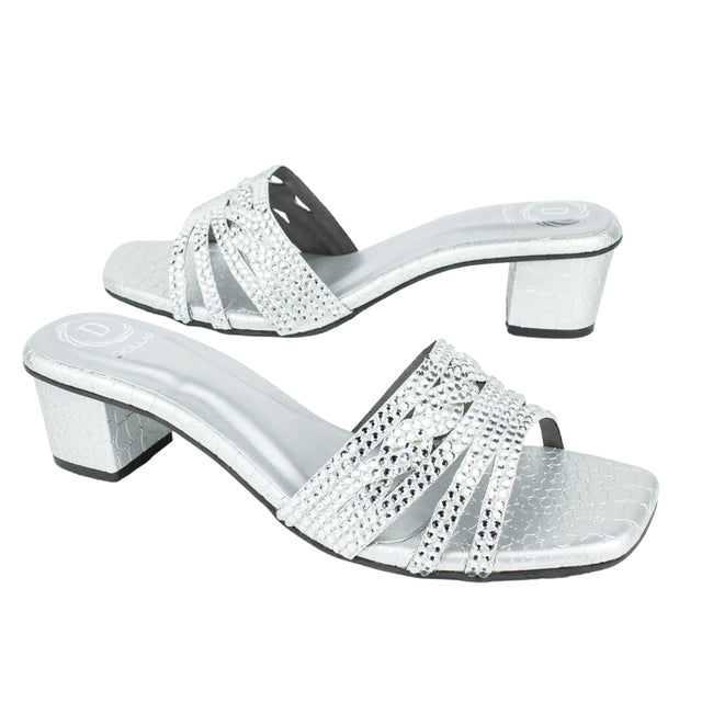 Salwa Sophisticated Silver Block Heel Sandals