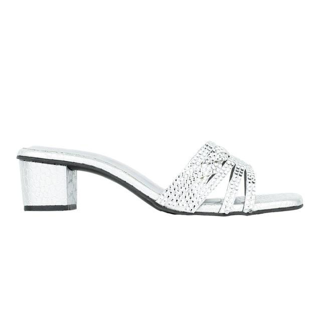 Salwa Sophisticated Silver Block Heel Sandals