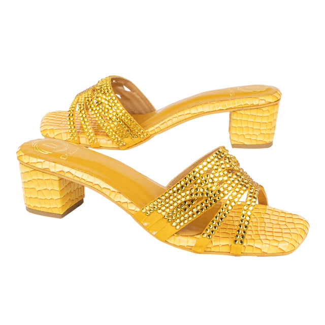 Salwa Elegant Yellow Block Heel Sandals