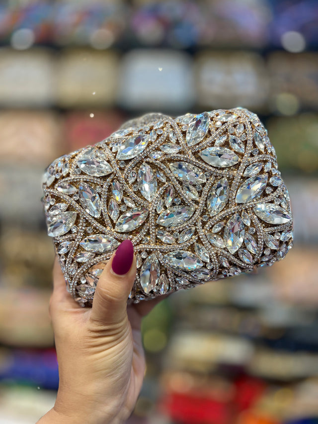 Gold Studded Metallic Frame Handbags