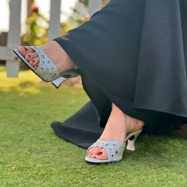 Reem Enchanting Silver Pencil Heel Sandals