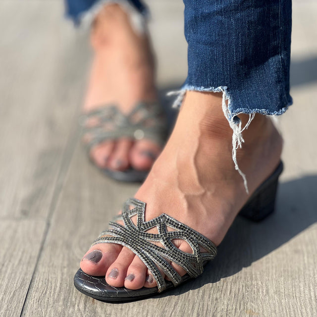 Arwa Statement Grey Block Heel Sandals