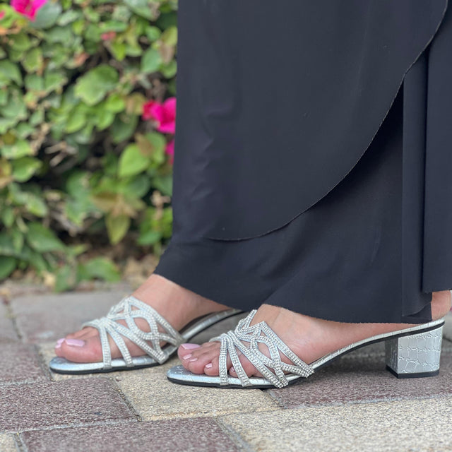 Arwa Couture-inspired Silver Block Heel Sandals