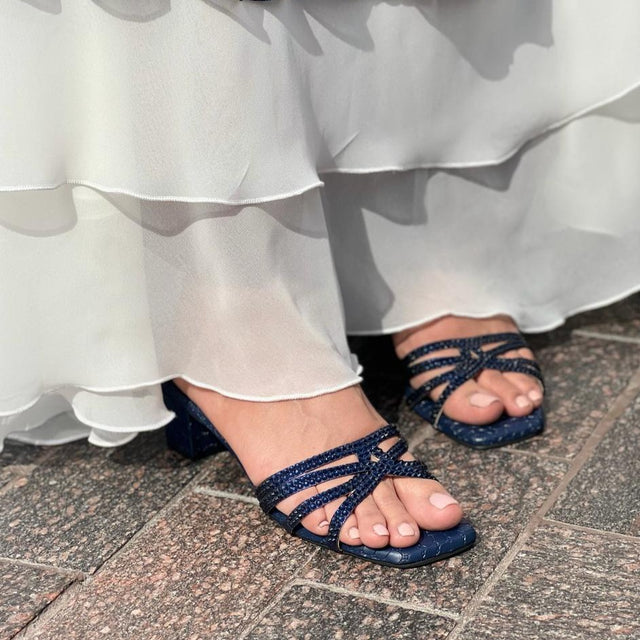 Ahlam Iconic Navy Blue Block Heel Sandals