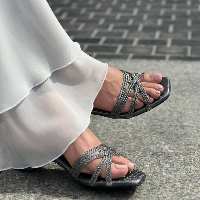 Ahlam Edgy Grey Block Heel Sandals