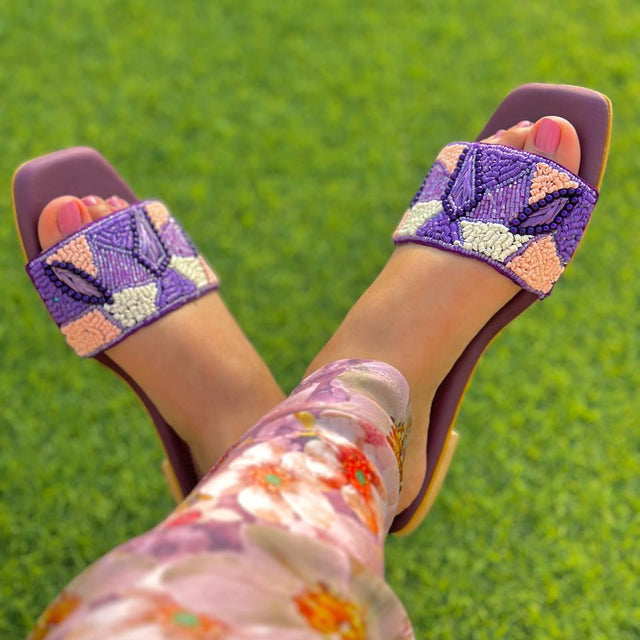 Hala Polished Purple Flat Slippers
