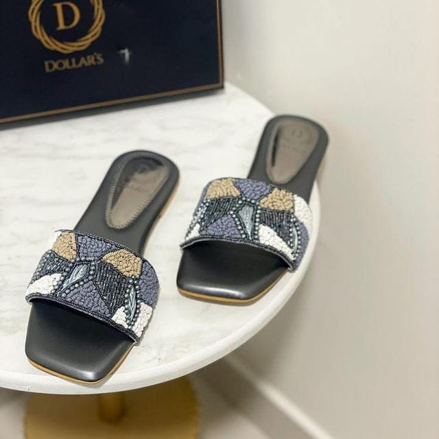 Hala Feminine-chic Grey Flat Slippers