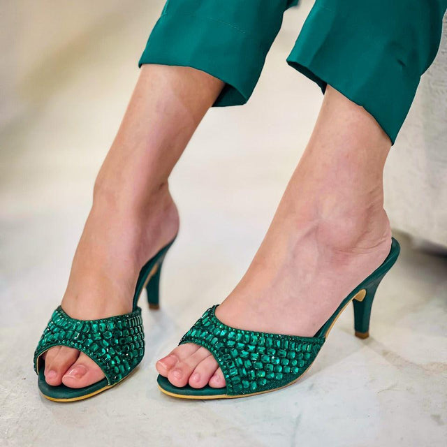 Haya Sleek Green Pencil Heel Sandals