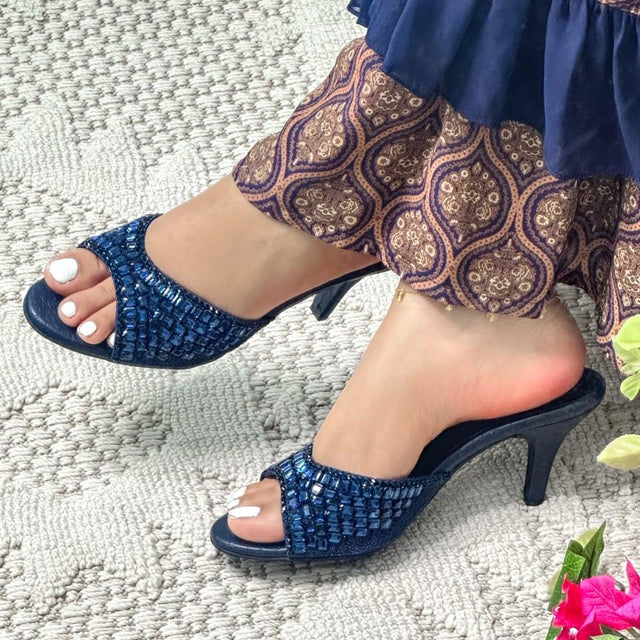 Haya Sophisticated Navy Blue Pencil Heel Sandals