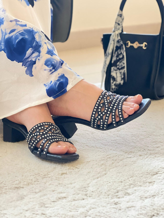 Najma Refined Black Block Heel Sandals