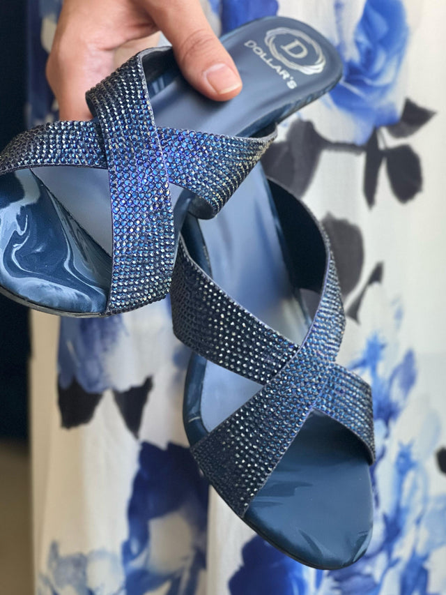 Hana Enchanting Navy Blue Block Heel Sandals