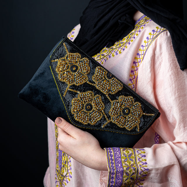 Handmade Isra Black Gold Clutch Handbag