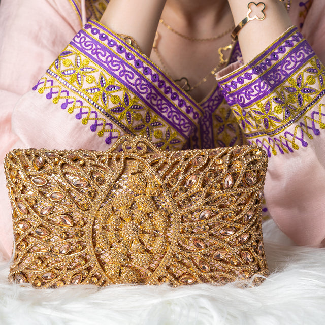 Gold Studded Metallic Frame Handbags