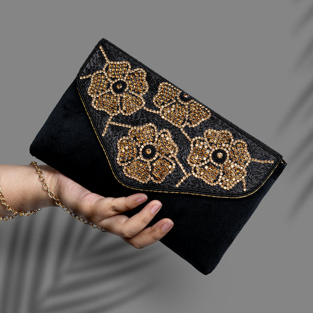 Handmade Isra Black Gold Clutch Handbag