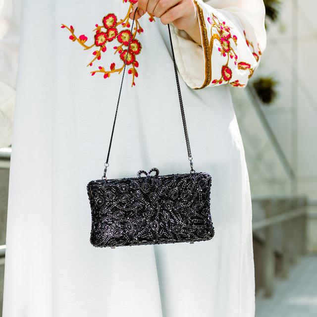 Black Studded Metallic Frame Handbags