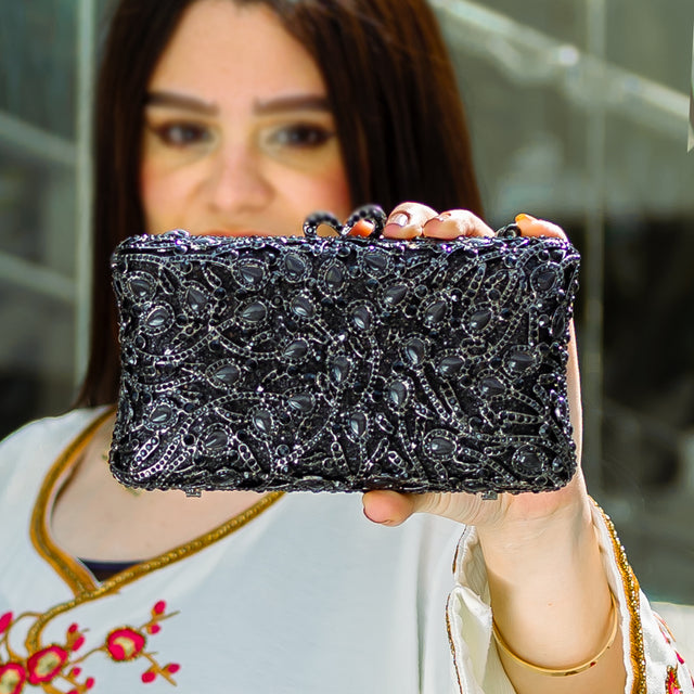 Black Studded Metallic Frame Handbags