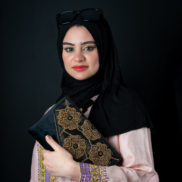 Handmade Isra Black Gold Clutch Handbag