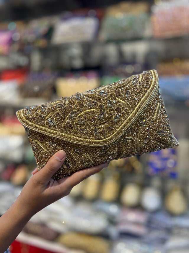 Gold Handcrafted Beaded Chain Handbags