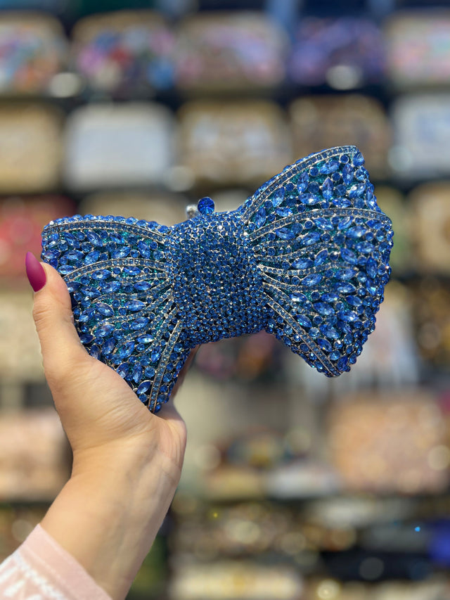 Blue Studded Metallic Frame Handbags