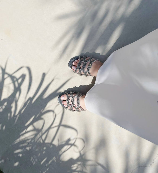 Sleek Grey Block Heel Sandals