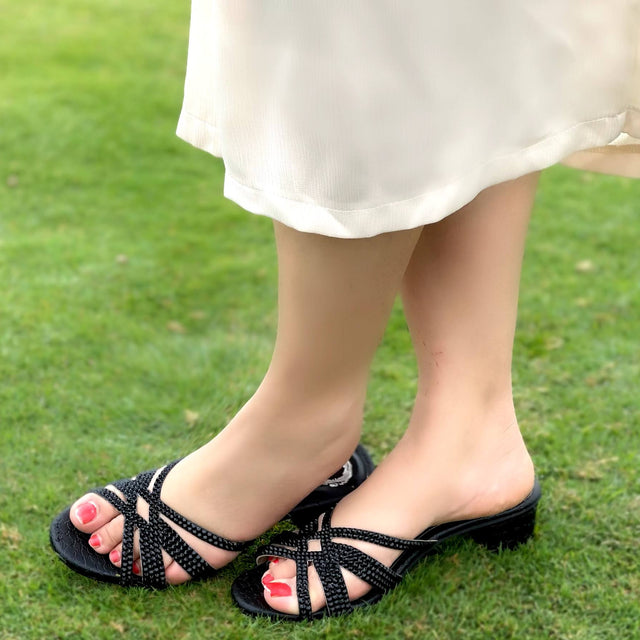 Layal Regal Black Block Heel Sandals