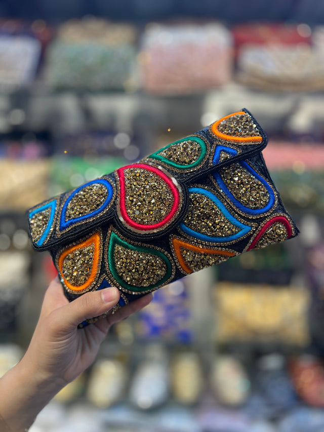 Black Multicolour Handcrafted Beaded Chain Handbags