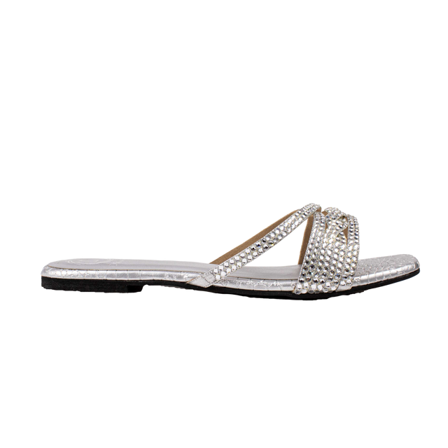 Handcrafted Sarah Silver Flat Sandal