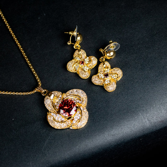 Rose Gold Chain Pendant with Earrings