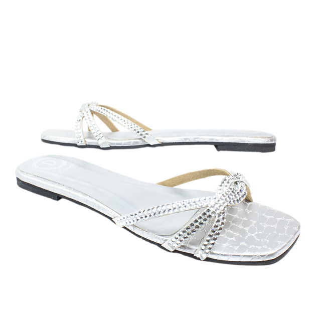 Amal Sleek Silver Flat Slippers
