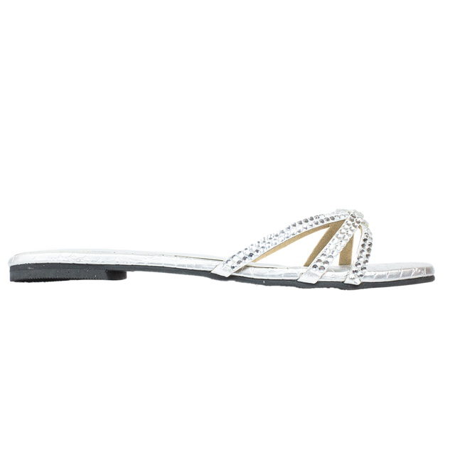 Amal Sleek Silver Flat Slippers