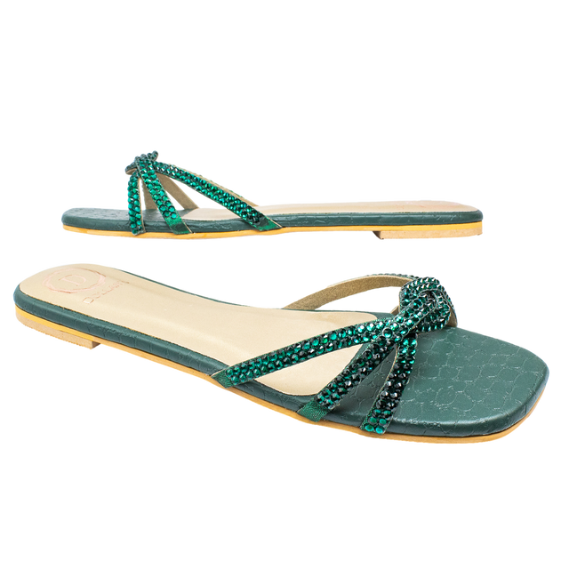 Amal Elevated Green Flat Slippers