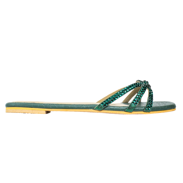 Amal Elevated Green Flat Slippers