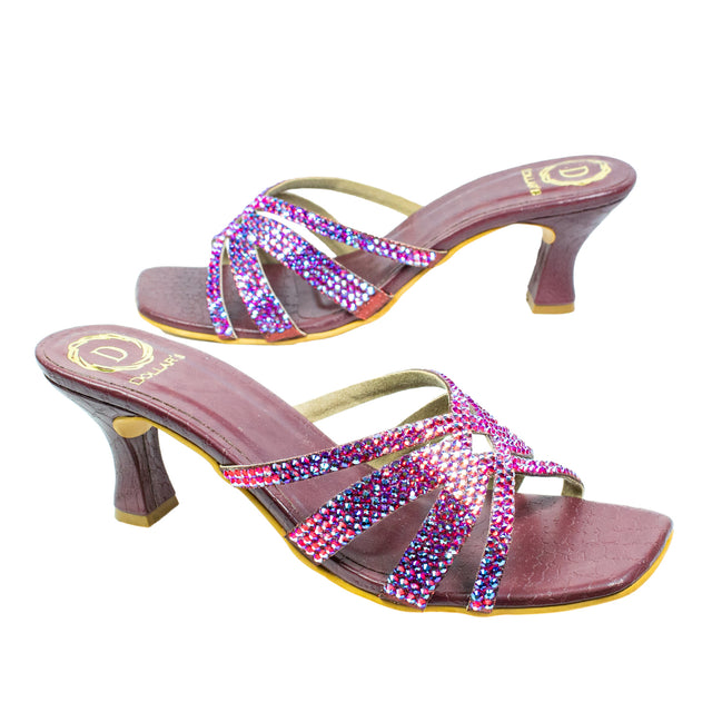 Sadaf Elegant Maroon Pencil Heel Sandals