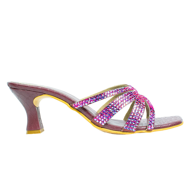 Sadaf Elegant Maroon Pencil Heel Sandals