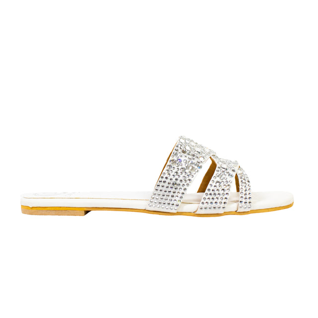 Aliyah Luxurious White Flat Slippers