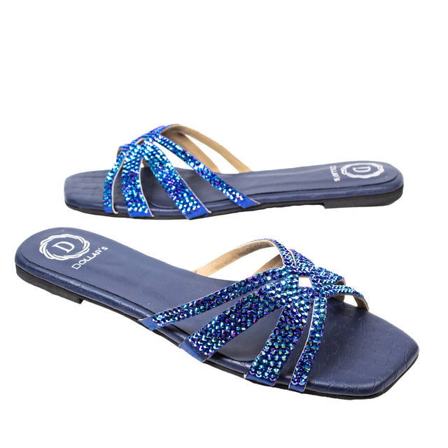 Sadaf Timeless Navy Blue Flat Slippers