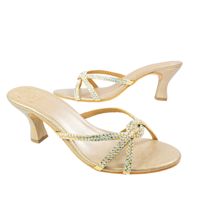 Amal Trendy Glitter Gold Pencil Heel Sandals