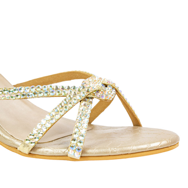 Amal Trendy Glitter Gold Pencil Heel Sandals
