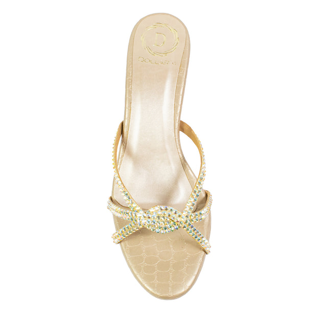 Amal Trendy Glitter Gold Pencil Heel Sandals