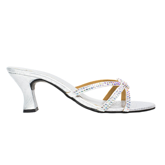 Amal Luxe Glitter Silver Pencil Heel Sandals