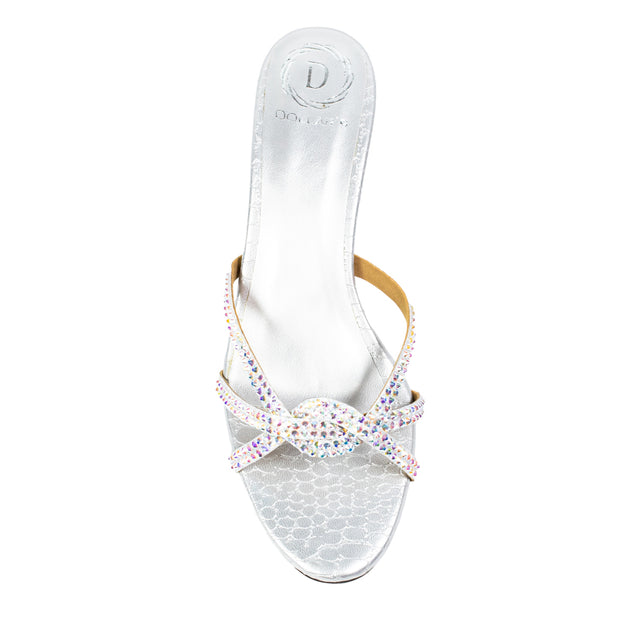 Amal Luxe Glitter Silver Pencil Heel Sandals