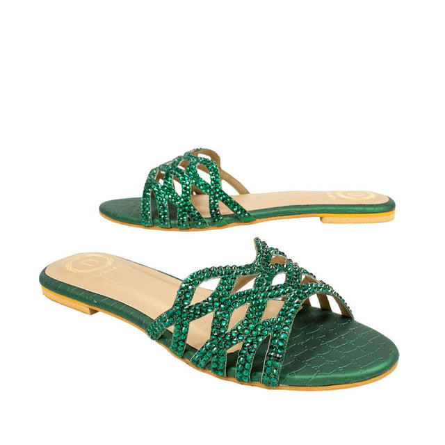 Nayla Modern Green Flat Slippers