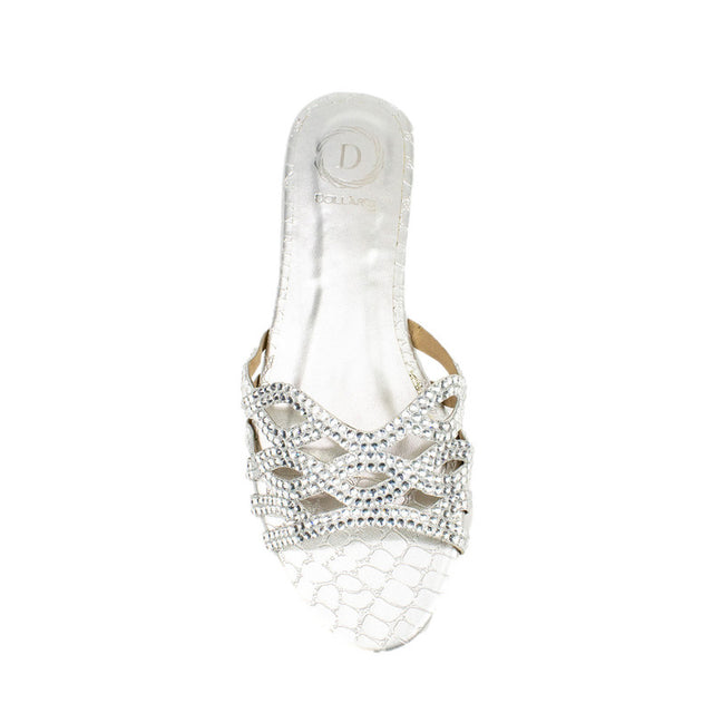 Nayla Feminine-chic Silver Flat Slippers