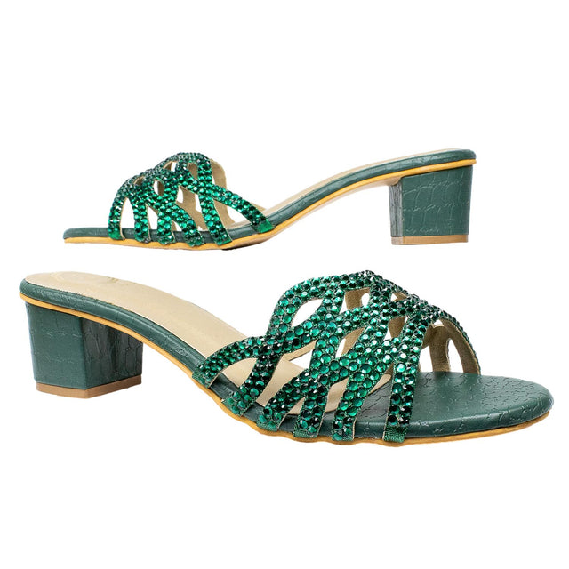 Nayla Exclusive Green Block Heel Sandals