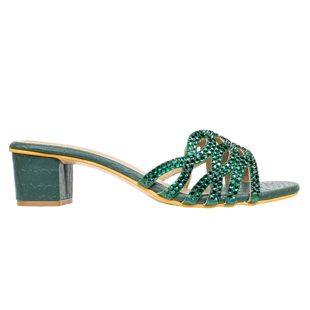 Nayla Exclusive Green Block Heel Sandals