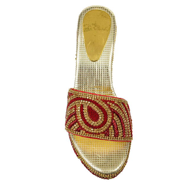 Red Crystal Embellished Elegant Heel sandals Handcrafted Wedge