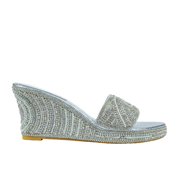 Silver Crystal Embellished Elegant Heel sandals Handcrafted Wedge