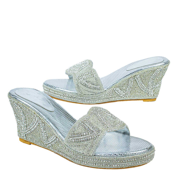 Silver Crystal Embellished Elegant Heel sandals Handcrafted Wedge