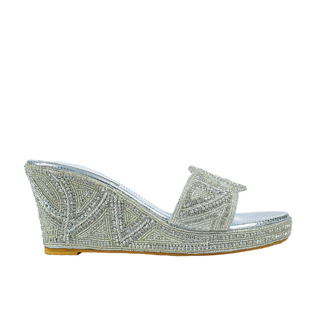 Silver Crystal Embellished Elegant Heel sandals Handcrafted Wedge